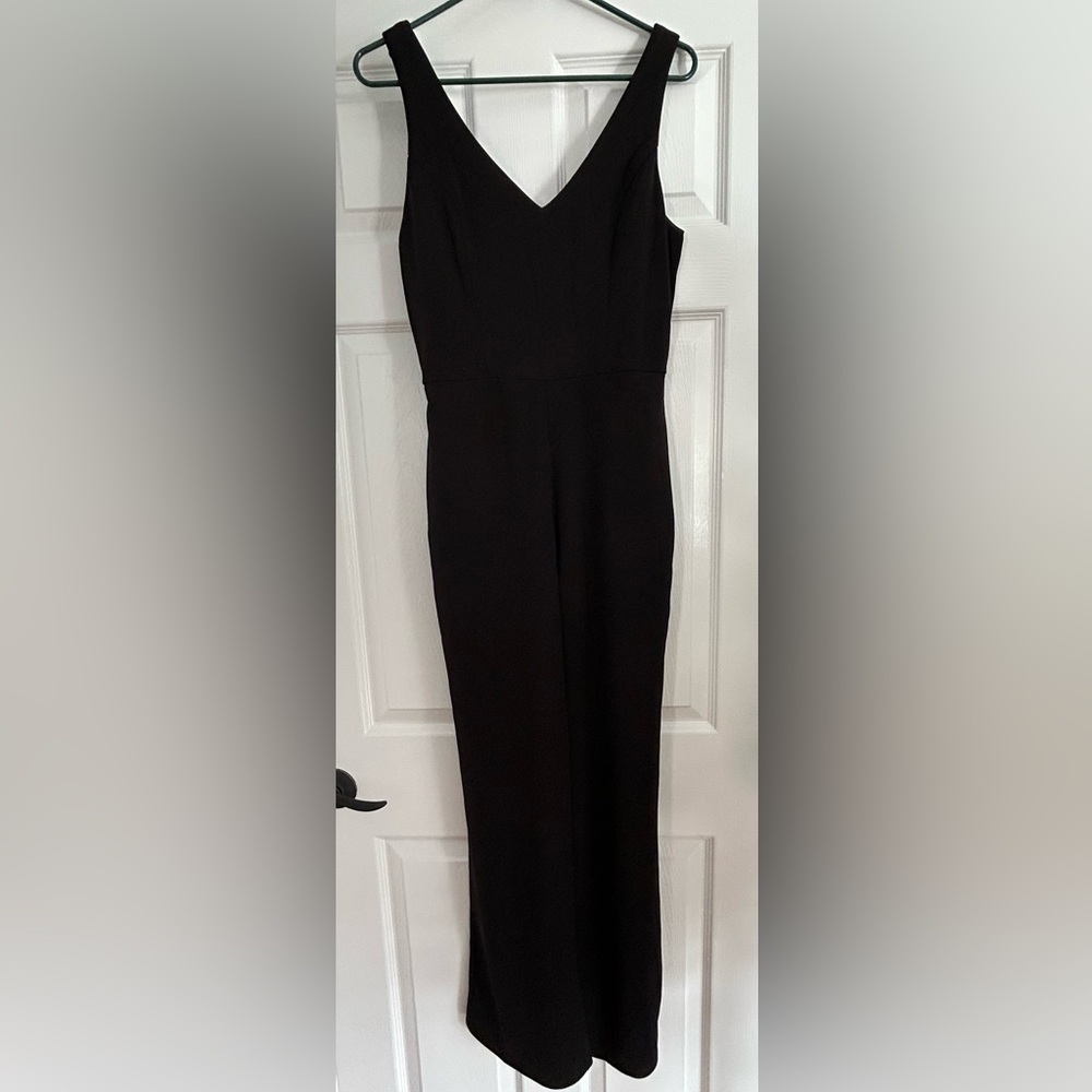 NWT—Crystal Sky Medium Black V-Neck Wide Leg Pantsuit with Pockets